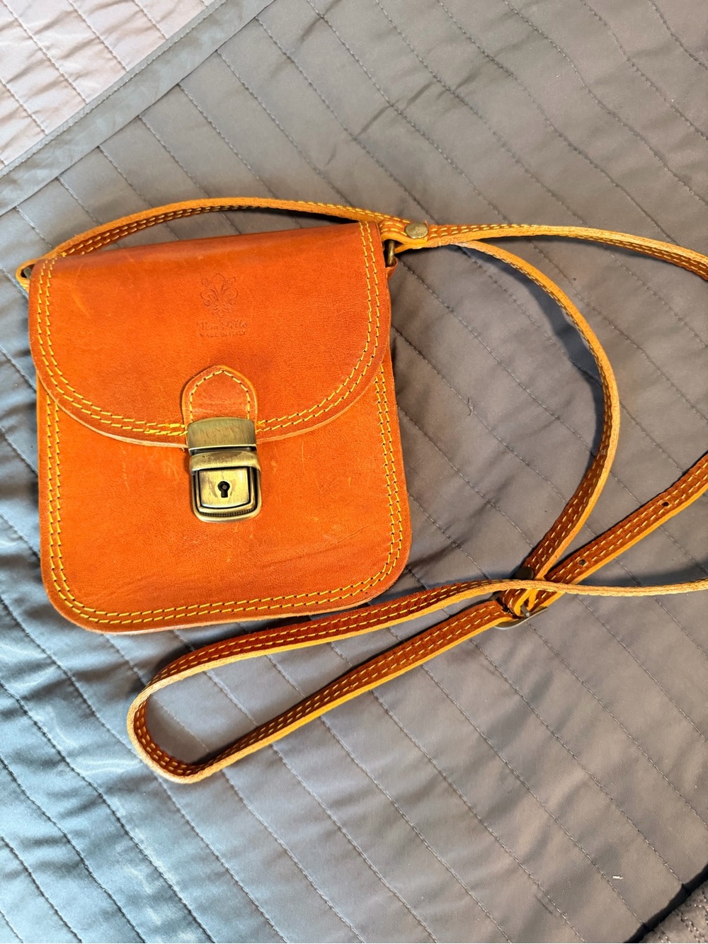 Leather Crossbody Bag in Orange - Classic Stitch Detail